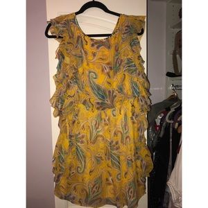 Tibi yellow patterned ruffle dress